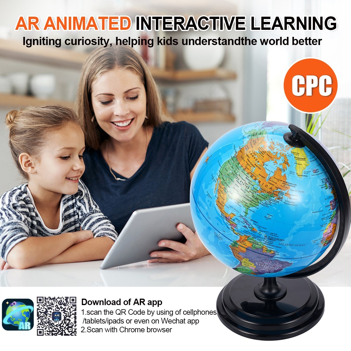 10inch World Globe Built-in LED Night Light Desk Globe For Geography Teaching