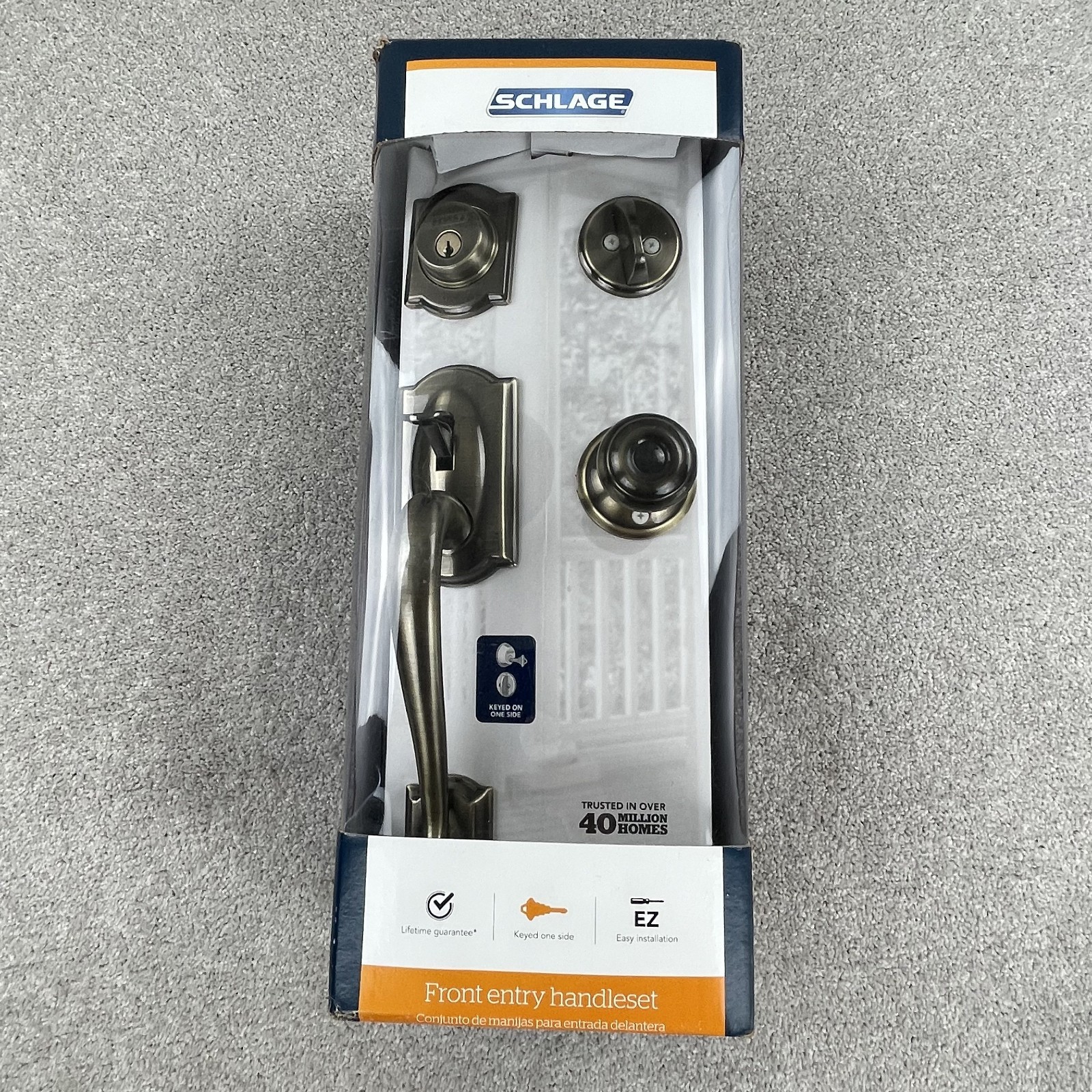Schlage Front Entry Handleset Antique Brass Camelot Outside Georgian Knob