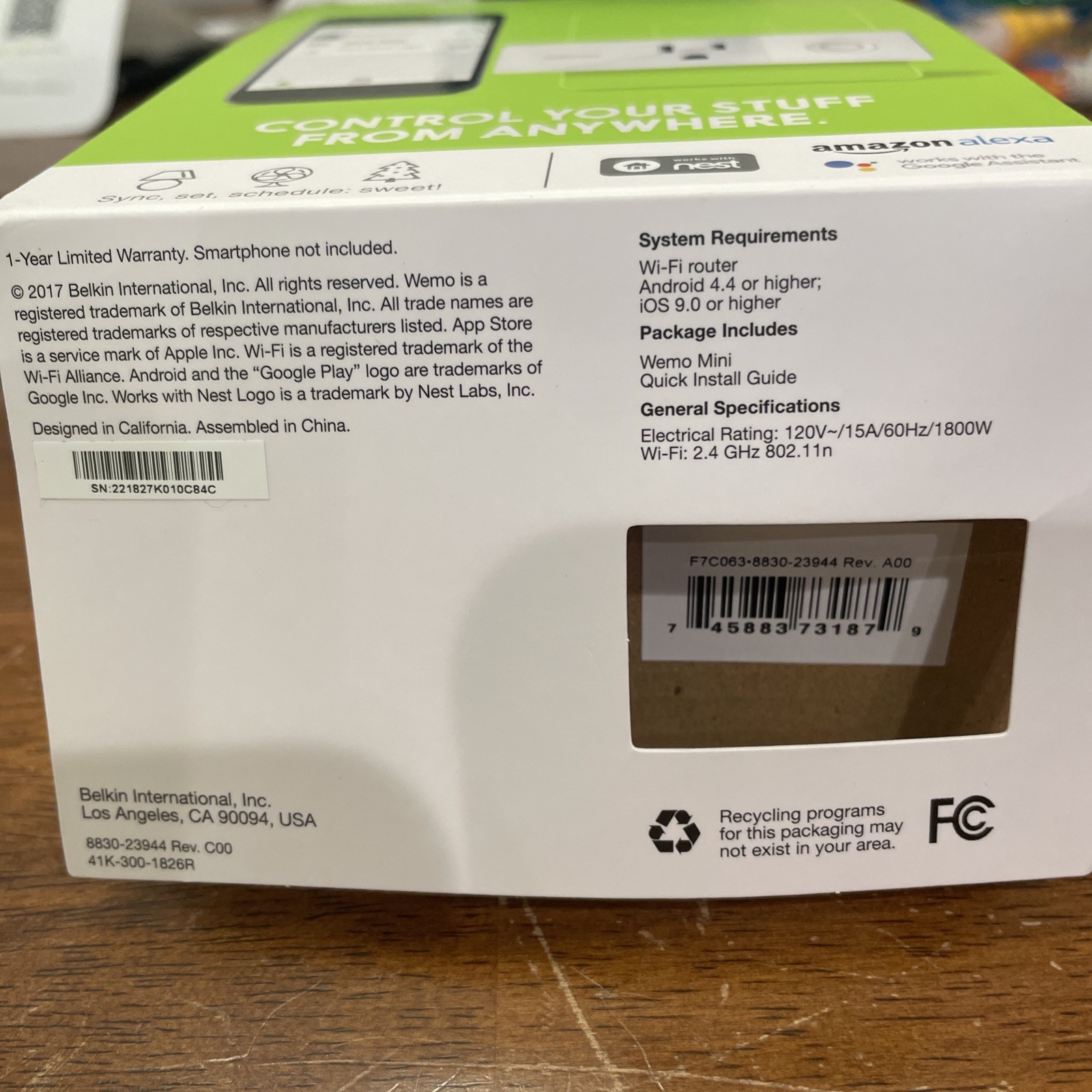 WeMo Mini Wi-Fi Smart Plug - White New open box