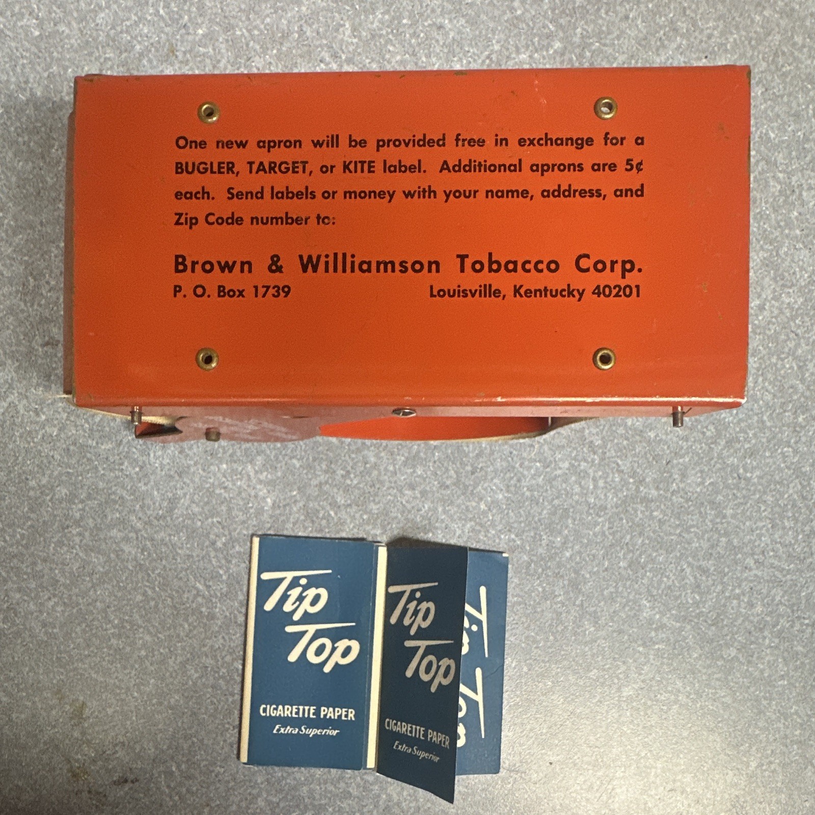 Brown & Williamson Cigarette Rolling Machine/Roller Apron w/ Tip Top Papers