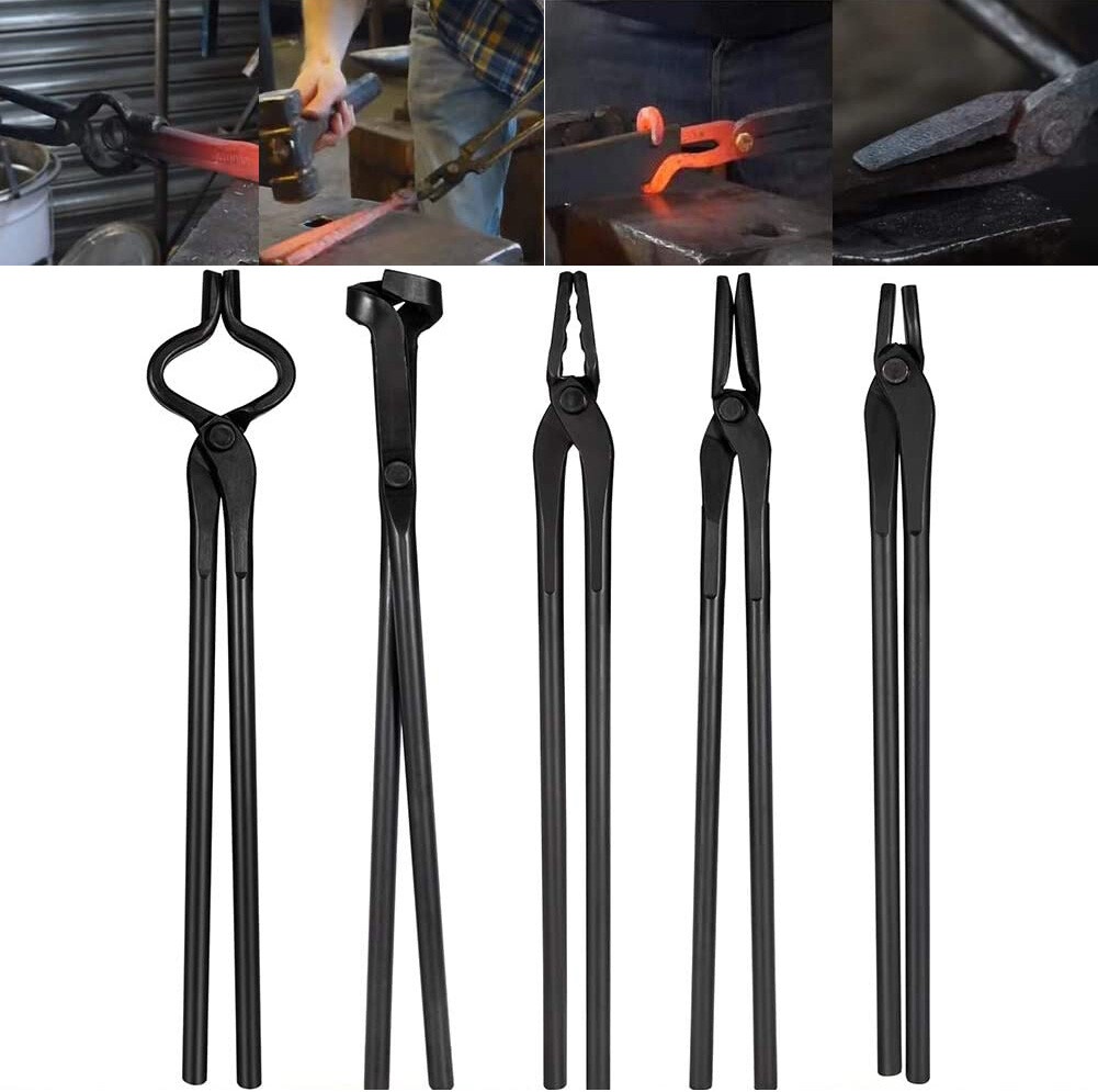 5 PACK Knife Making Tongs Set Bladesmith Blacksmith Tongs for Anvil Vise Forge