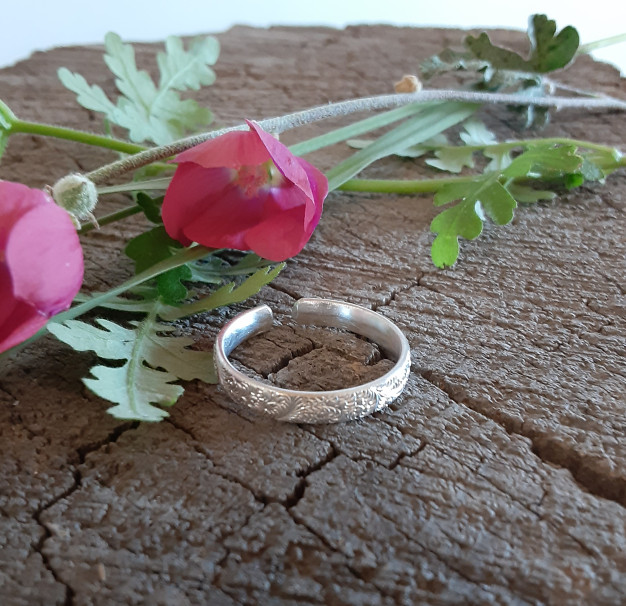 sterling silver thumb ring adjustable with swirls - handmade