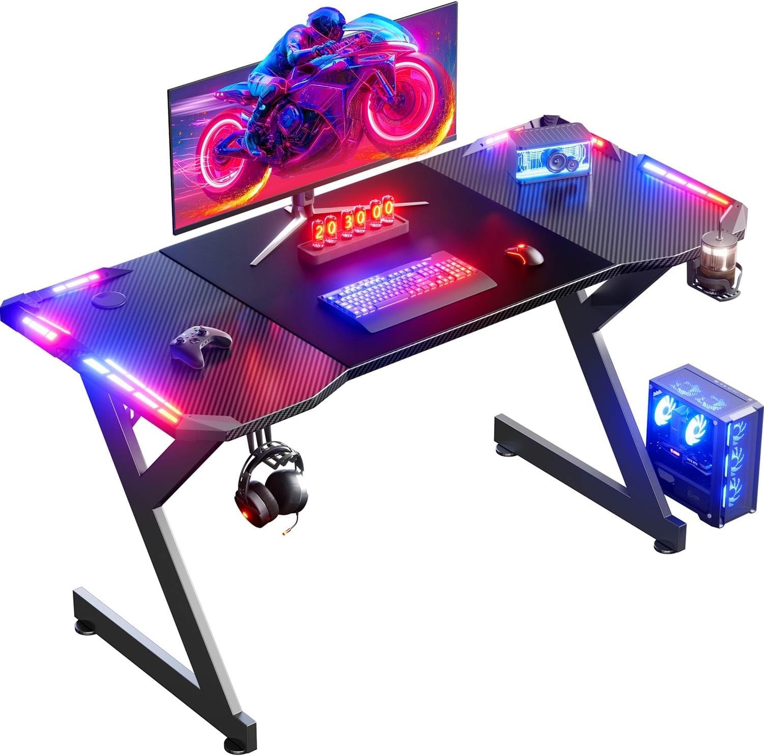 40/47/55/63 inch Gaming Desk with RGB LED, Ergonomic Computer Desk, Gaming Table