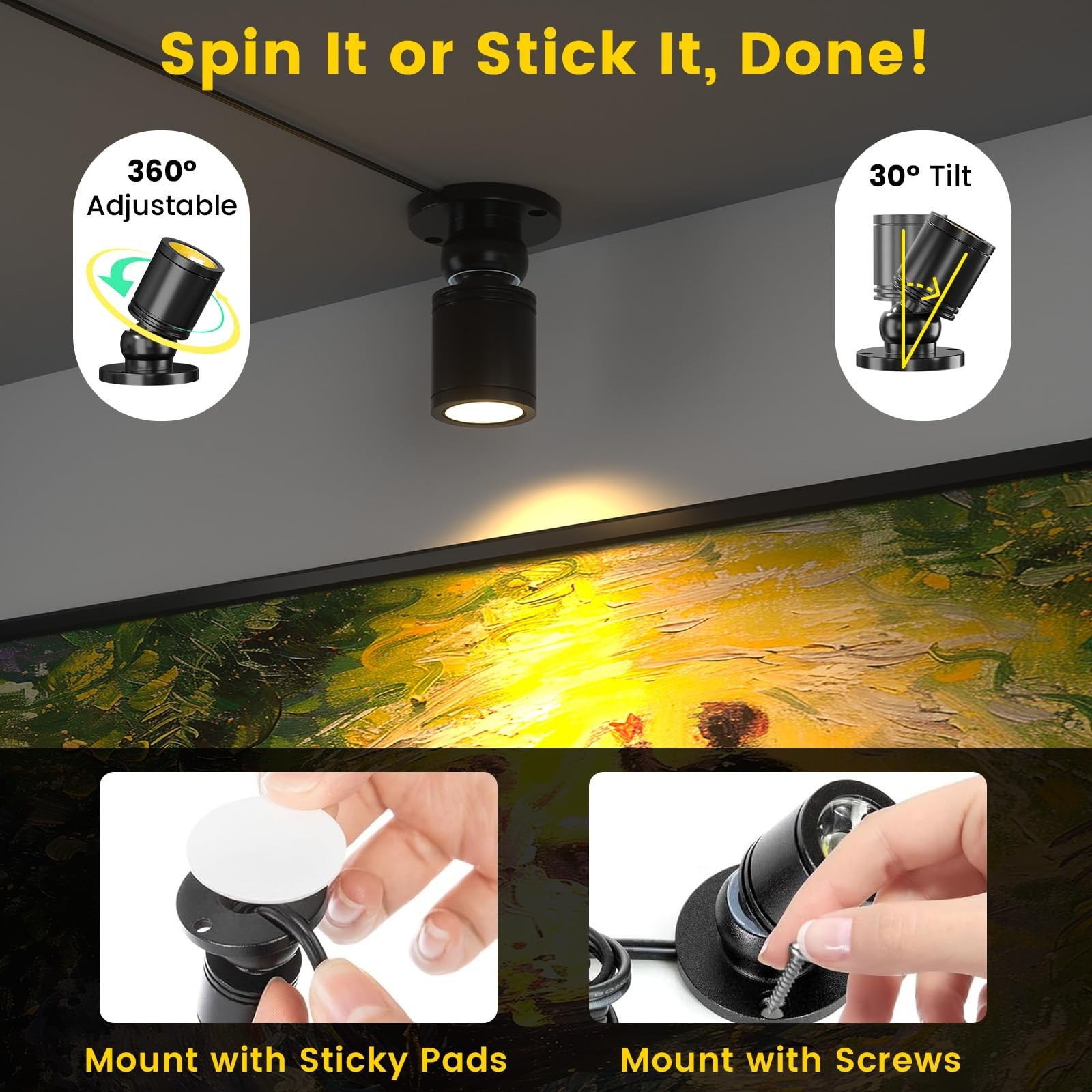 Mini LED Spotlight with Remote Control, Dimmable Small Spot Lights Indoor Plu...