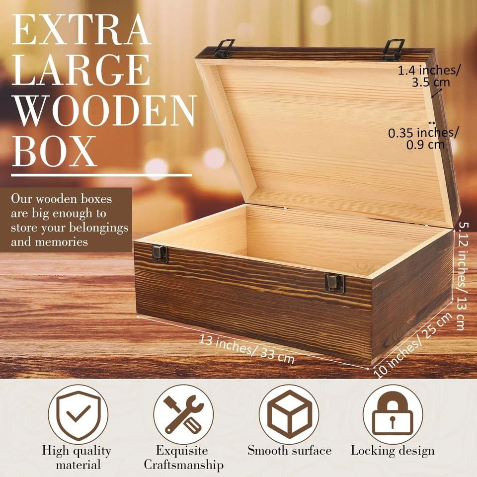 Barydat Extra Large Wooden Memory Box with Hinged Lid for Keepsakes Unfinishe...