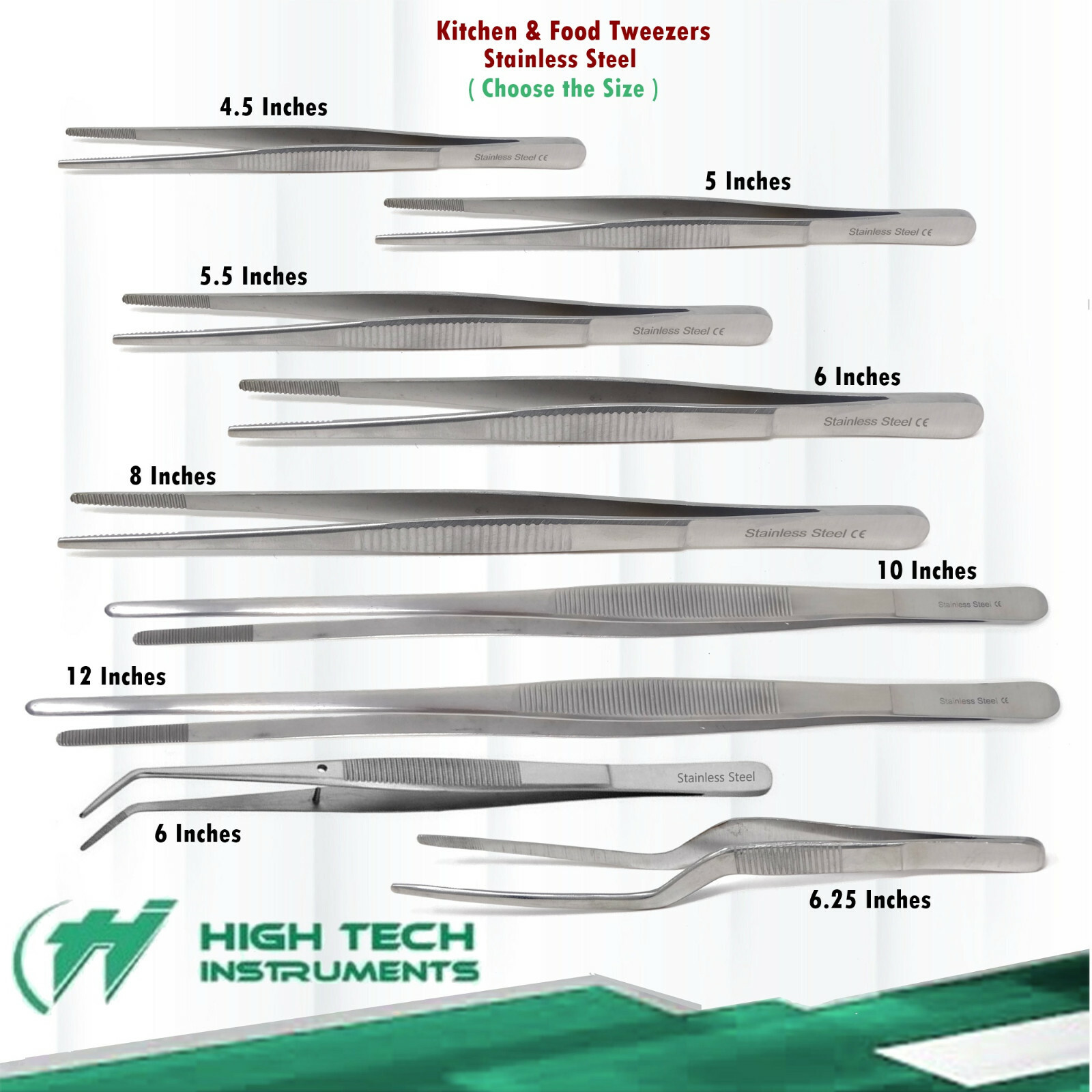 Stainless Steel Tweezers Straight Long Food Tongs Kitchen Chef Serrated Tips