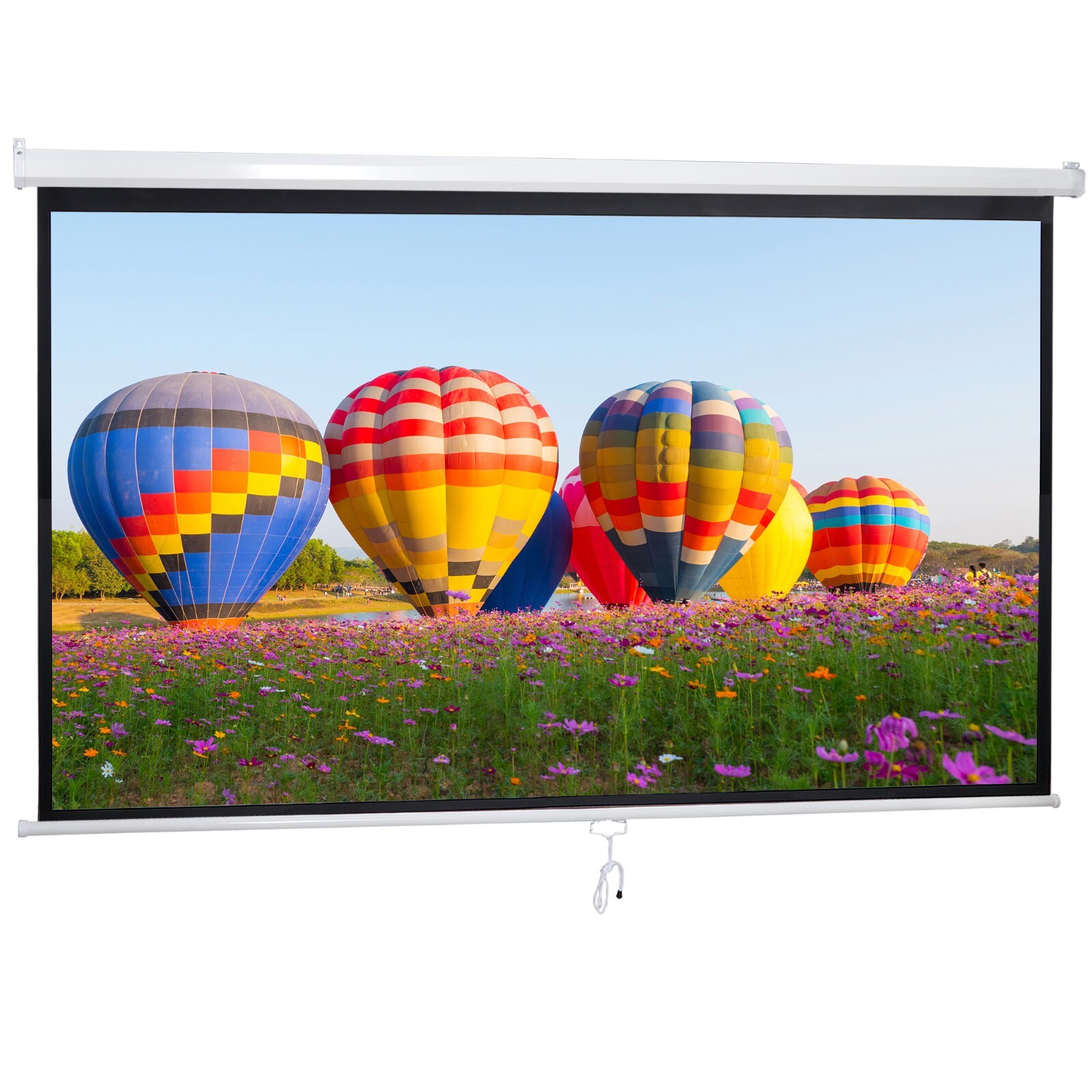 Projector Screen 100'' 16:9 HD Manual Pull Down Projection Screen for Home Use