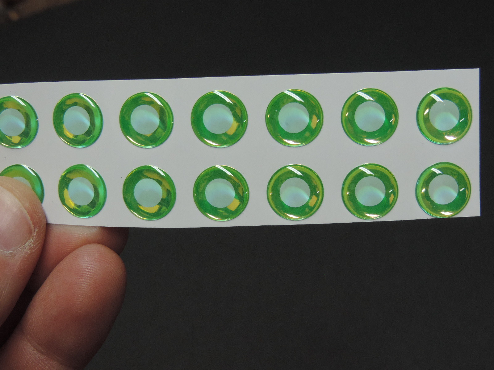 18 FL LIME w/ WHITE PUPIL Soft Molded 10mm .3937" Adhesive Eyes Fly Tying Lures
