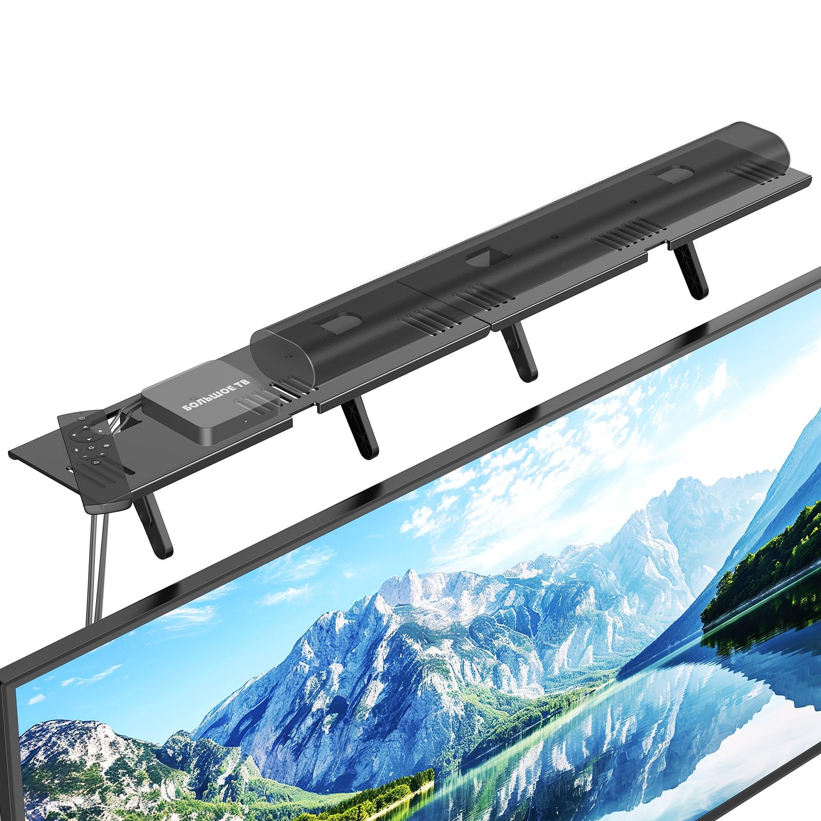 Soundbar Mount, No Drilling Steel TV Top Shelf Fits Most of 33.8", Black
