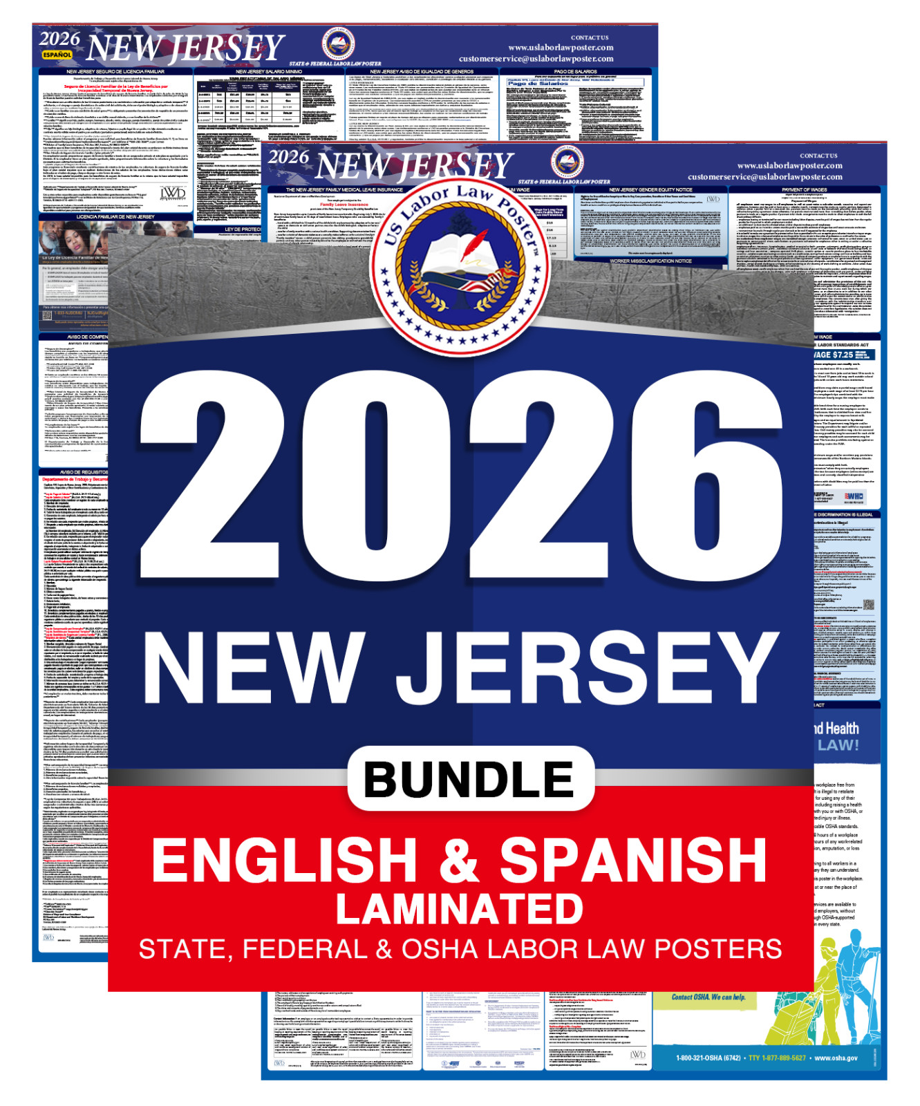 2026 New Jersey NJ LABOR LAW POSTER (Federal & State) Bundle Laminated
