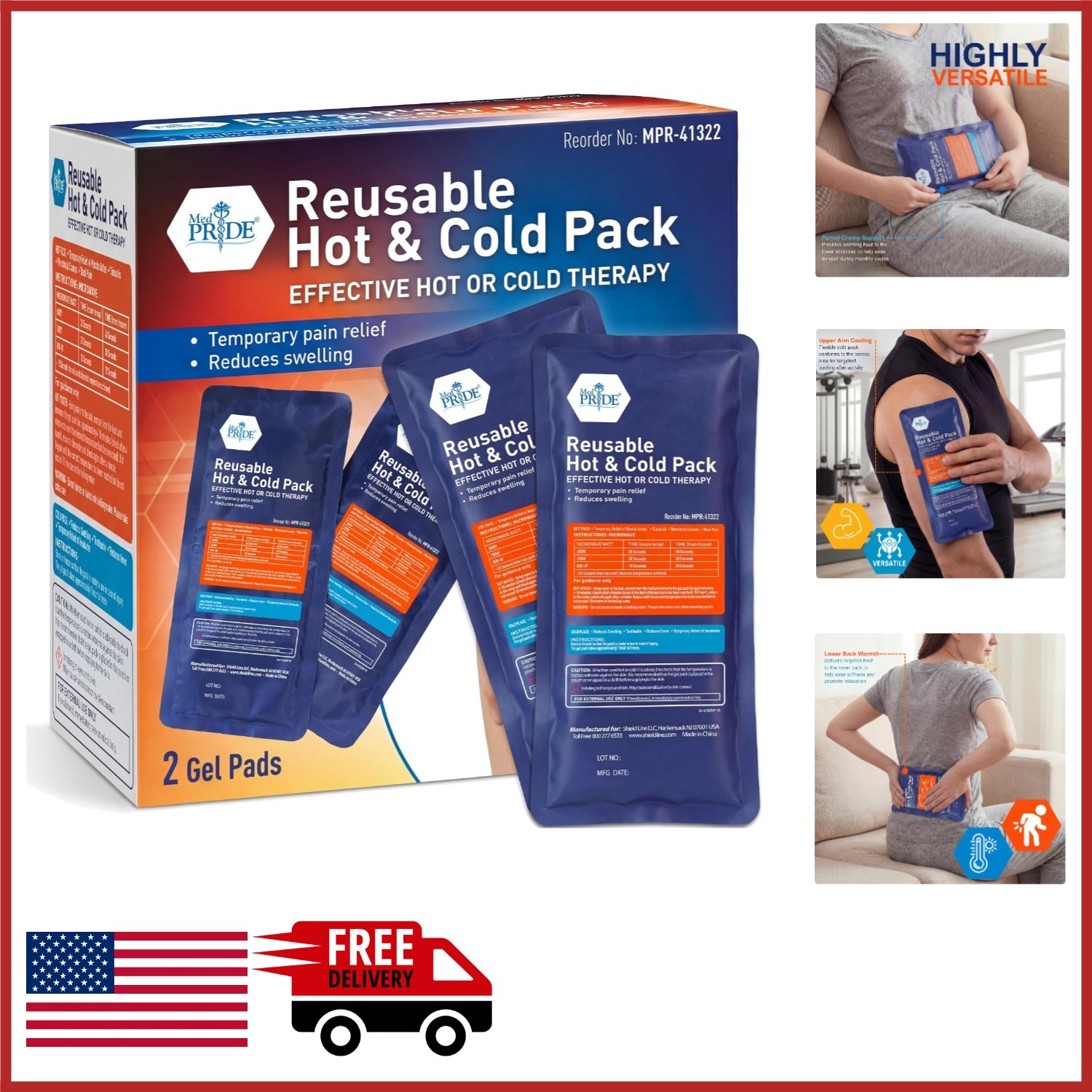 Reusable Hot & Cold Compress Gel Packs 2 Count for Muscle Pain and Headaches