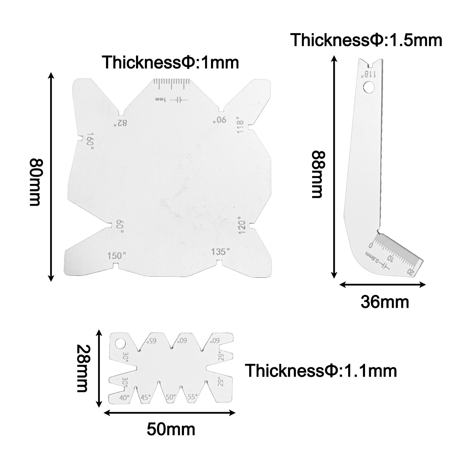 Efficient Angle Gauging Tool Set of 3 for Drilling and Sharpening Applications