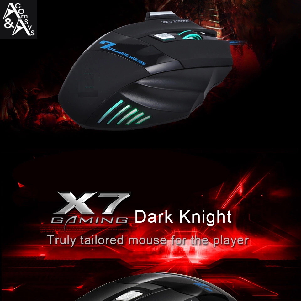 7 Button PC Gaming Mouse Illuminated Optical USB Gamer Mouse 2400DPI Computer #G