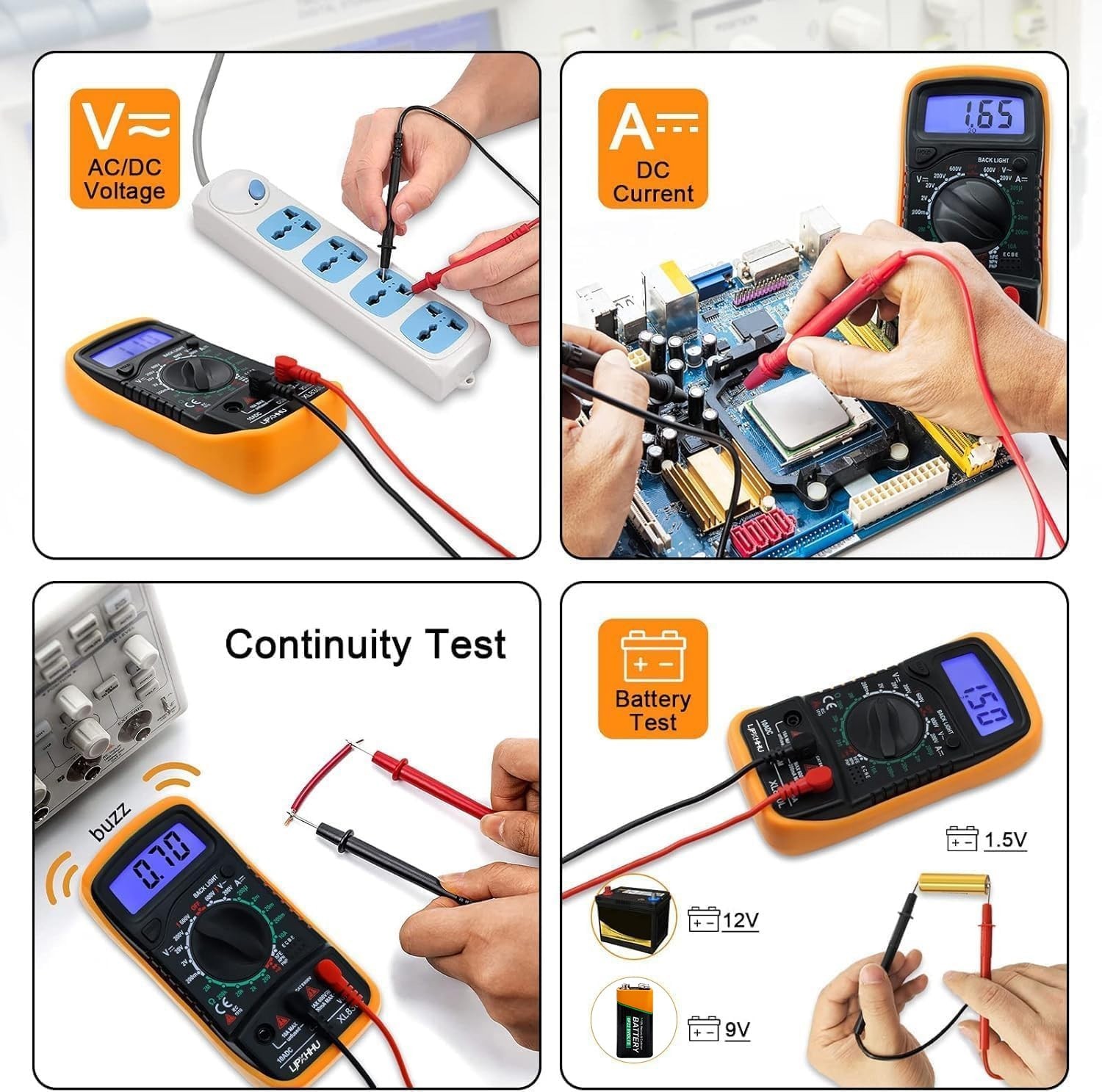 Digital Multimeter Voltmeter Battery Voltage Multi Tester Continuity Ohm Volt...