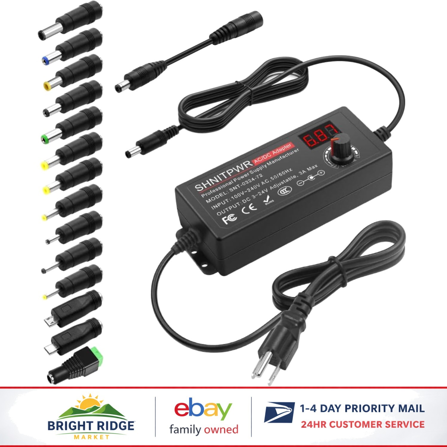 Universal 3A Power Adapter 3V to 24V Adjustable Output for Various Devices