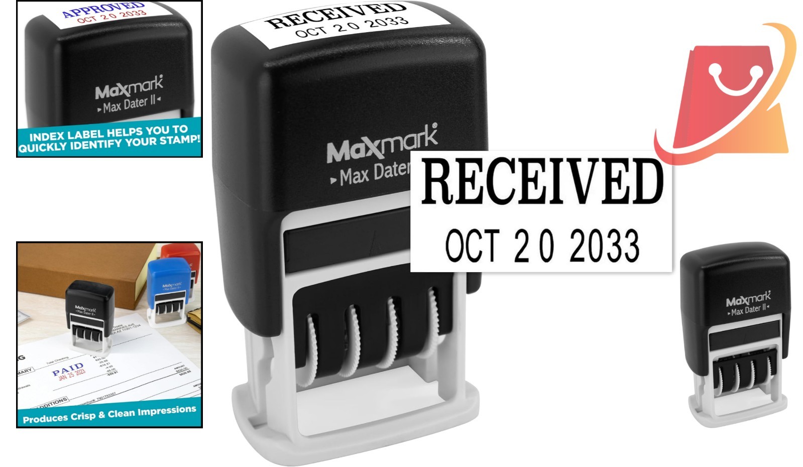 Self-Inking Rubber Date Office Stamp Received Phrase Black Ink 12-