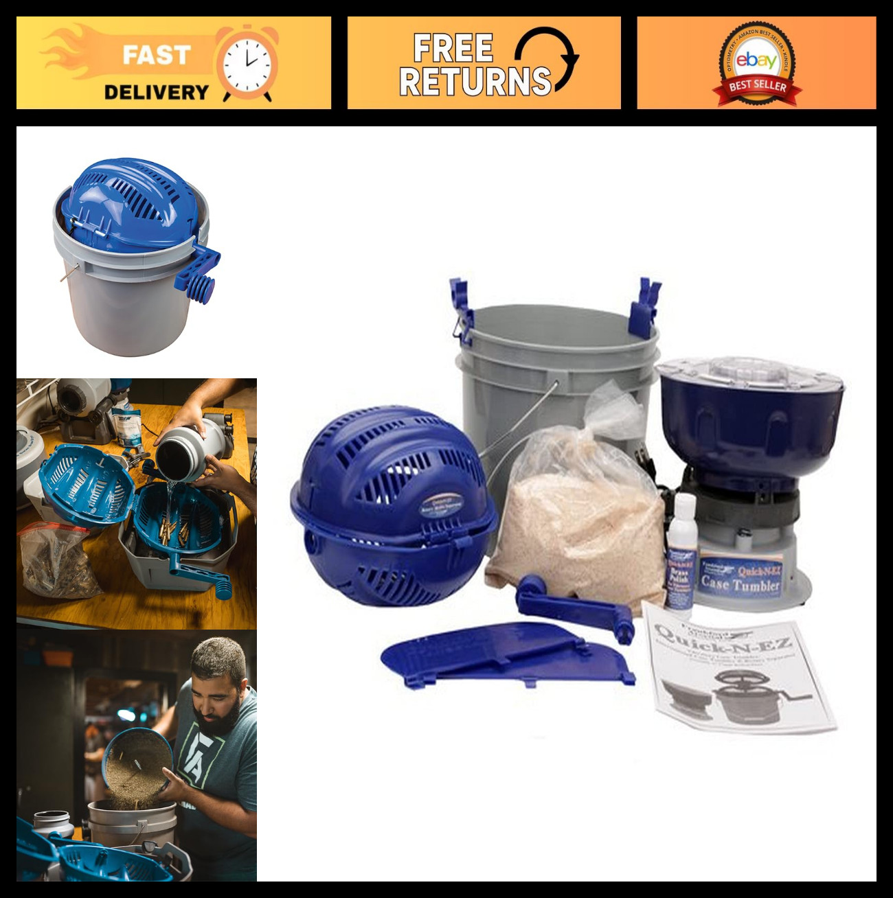 110V Case Tumbler Kit with Sifter for Brass Cartridge Cleaning & Polishing