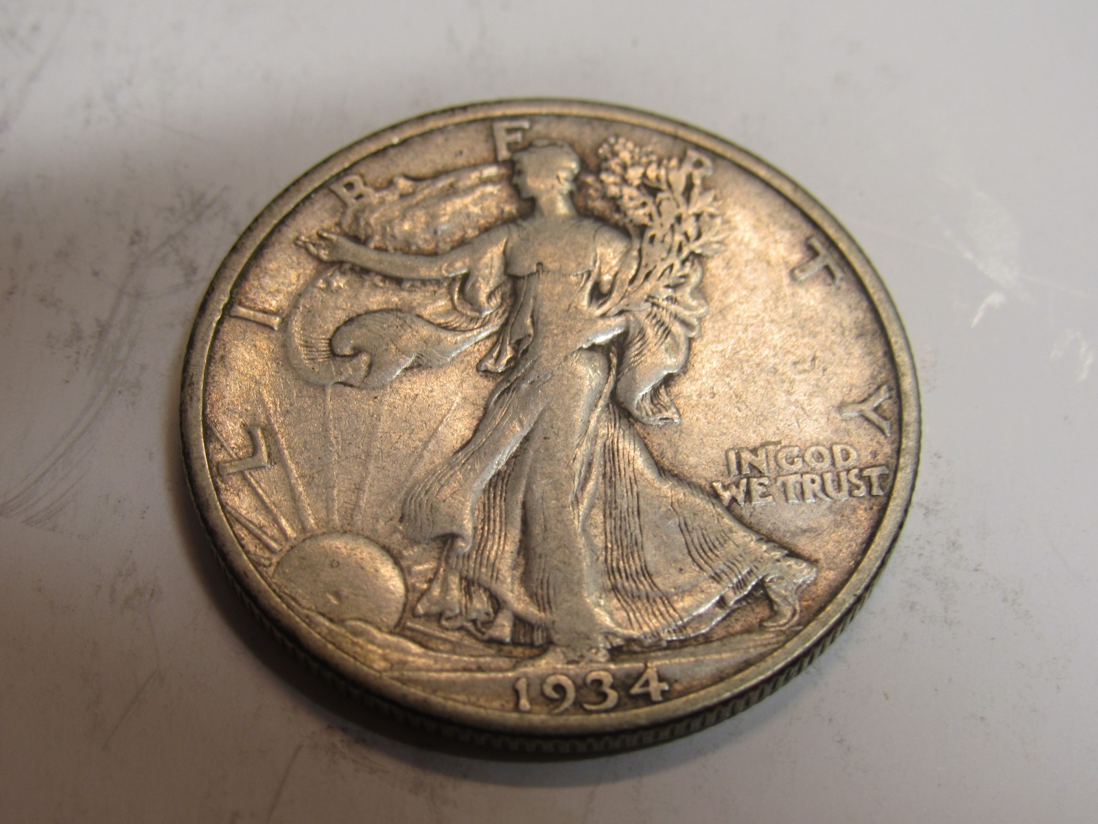 UNITED STATES 1934 - S  WALKING  LIBERTY SILVER HALF DOLLAR  VG TO F *