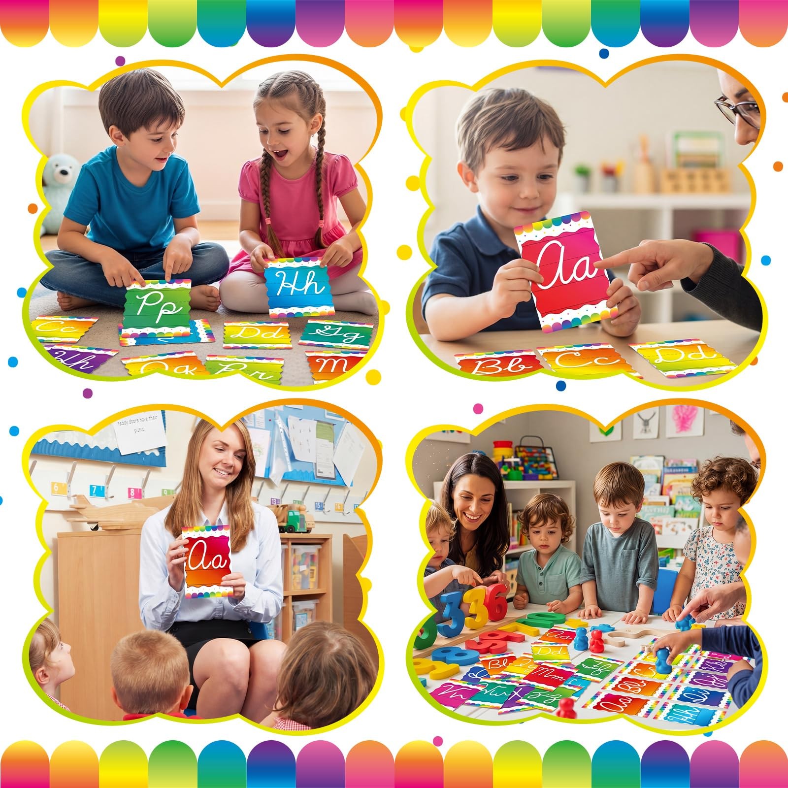 Gilprop 37 Pcs Rainbow Cursive Alphabet Line for Classroom Wall Cursive Alpha...