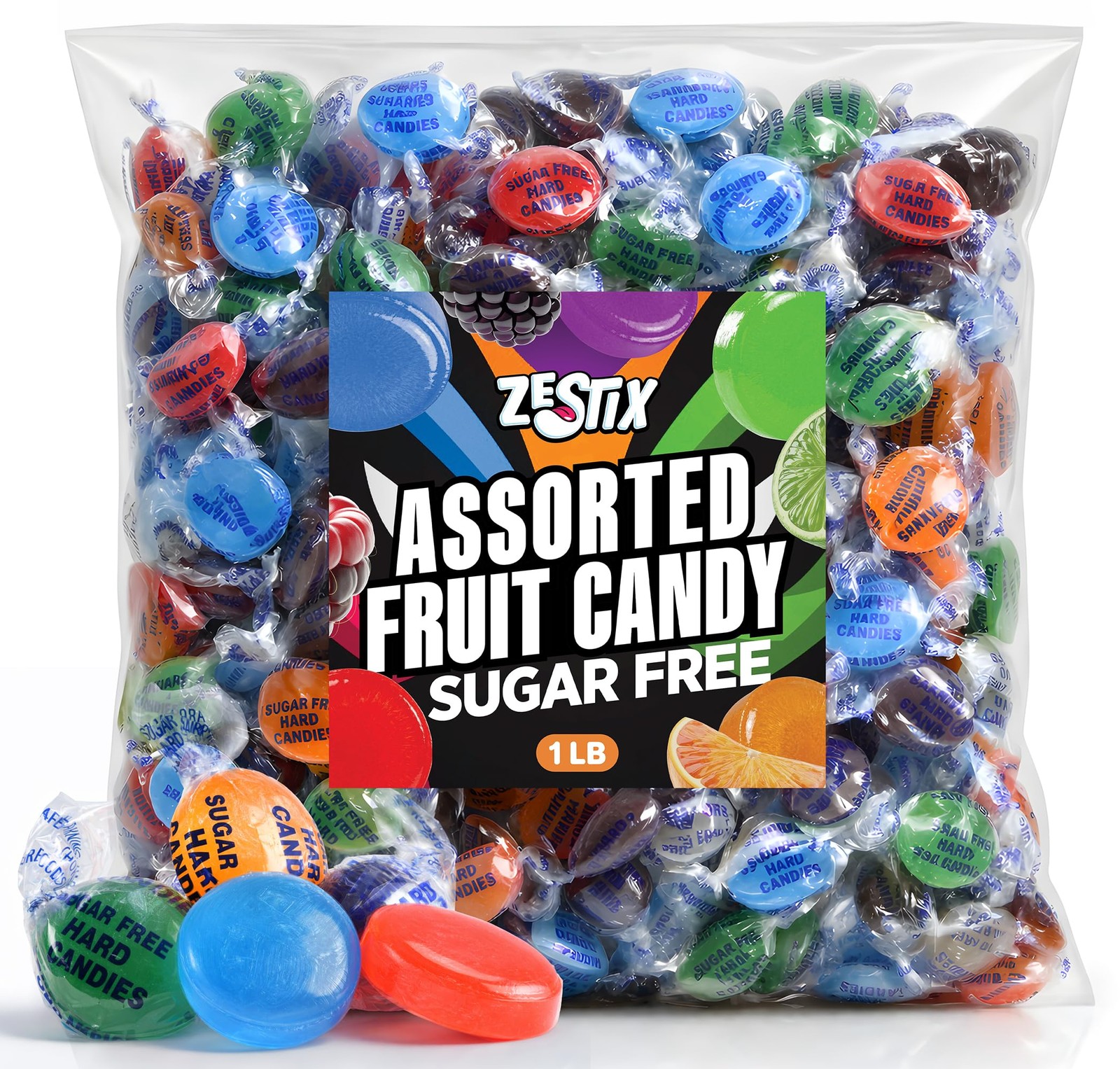 Sugar Free Assorted Fruit Hard Candy, 1 lb. Bag – Individually Wrapped...