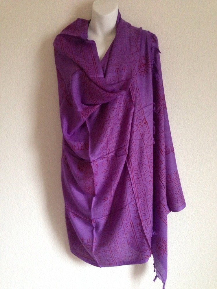 Om Yoga Meditation Prayer Purple Shawl Cotton Scarf Large Wrap Handmade Nepal