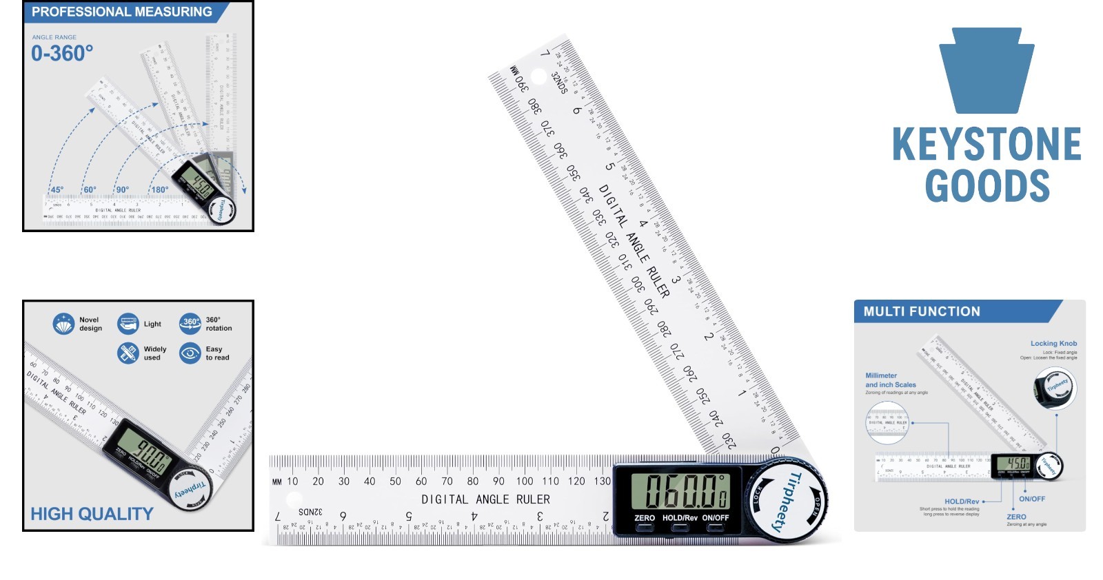 Digital Angle Finder Protractor 7-Inch LCD Ruler for Woodworking & Construction