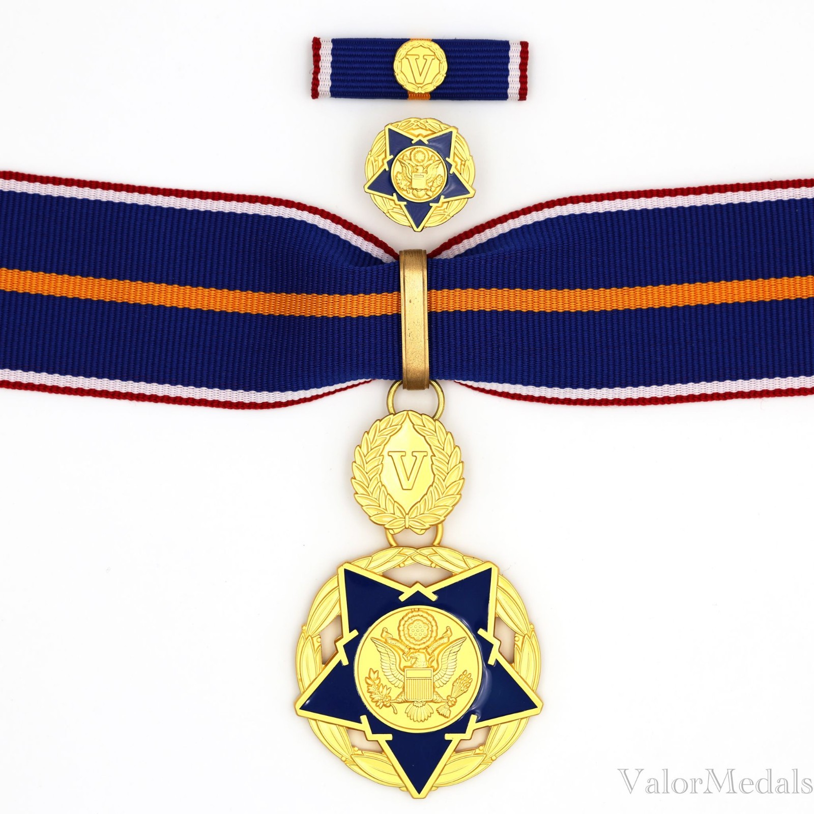 Public Safety Medal of Valor – Full Size 1:1 Gilt Brass Medal Ribbon Bar Replica