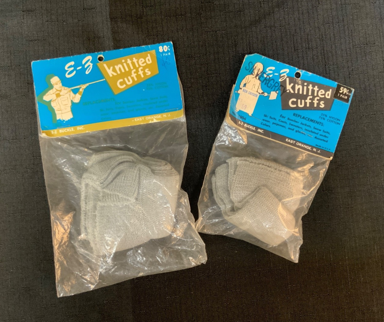 Vintage E-Z Knitted Cuffs Replacements - (2) Silver Grey - No. 1003 & No. 1004
