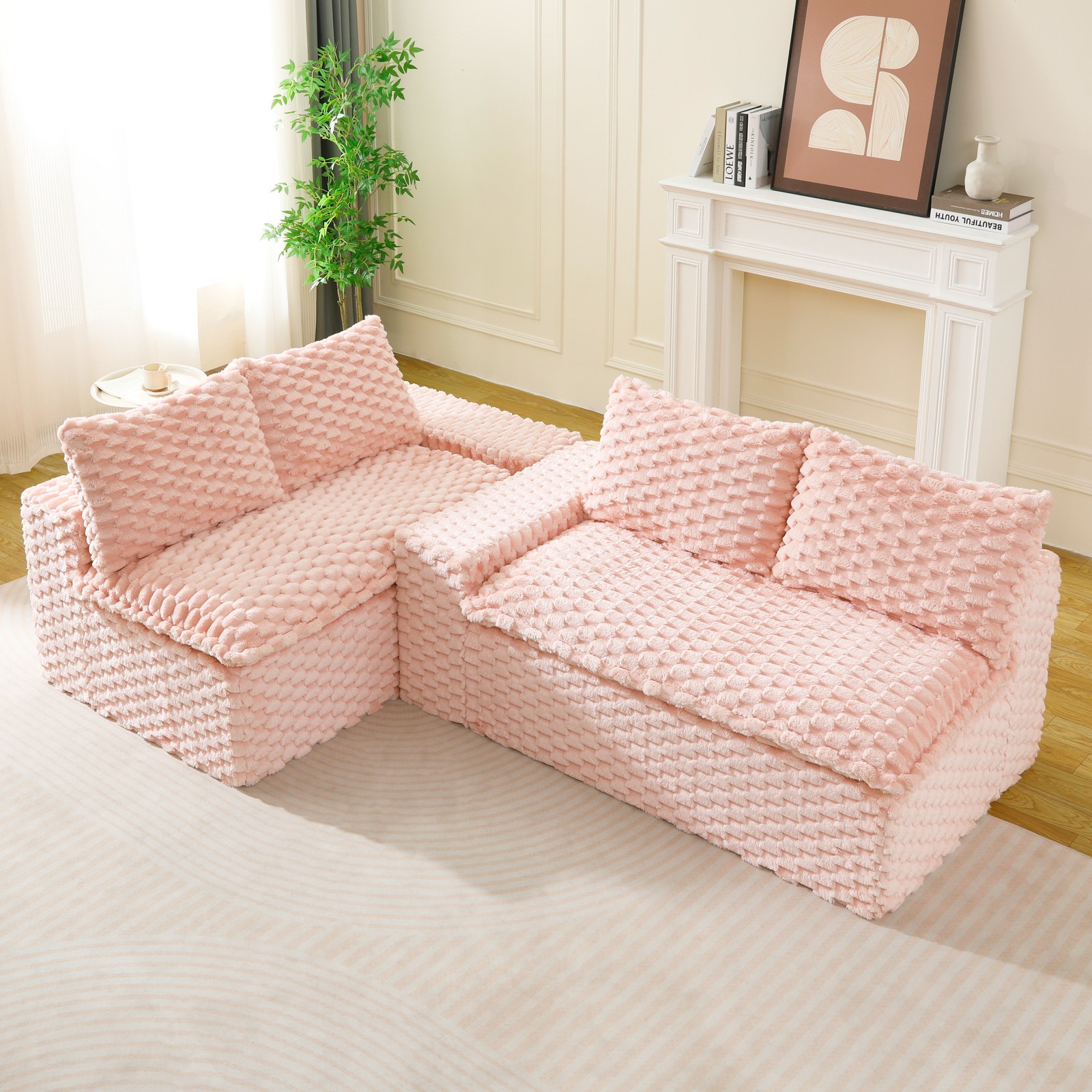 Luxury Pink Turtle Velvet Multifunctional Sofa - Arrangeable in Single Row, Sid