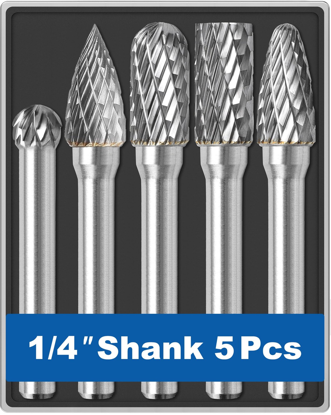 5Pcs Carbide Burr Set 1/4 Shank w/Clear Box Head Dia 8mm Die Grinder Bits Rot...