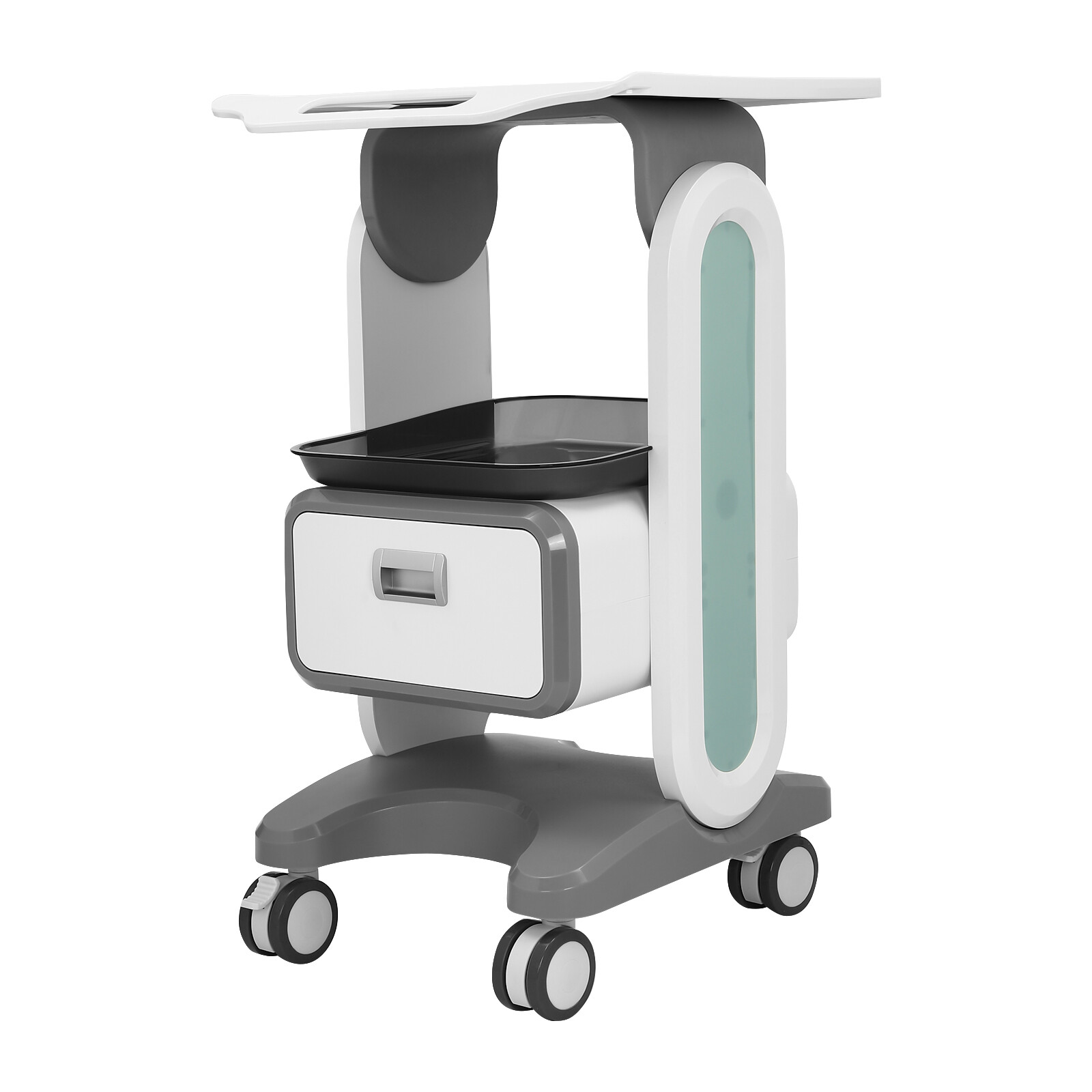 Mobile Medical Trolley Cart Rolling Cart w/ 1 Drawer & 2 Tray 4* Universal Wheel