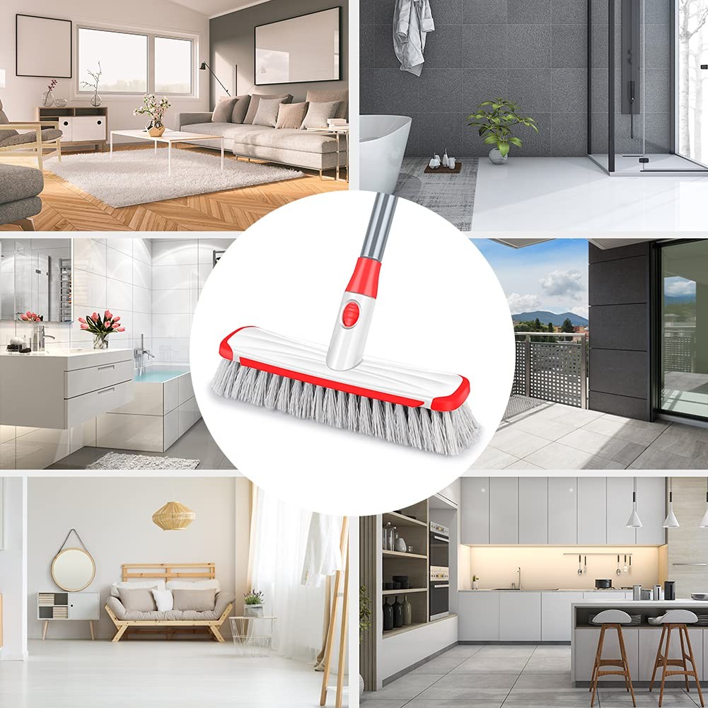 Floor Scrubber with Long Handle, 2 in 1 Scrubbing Brush Stiff Bristle Shower ...