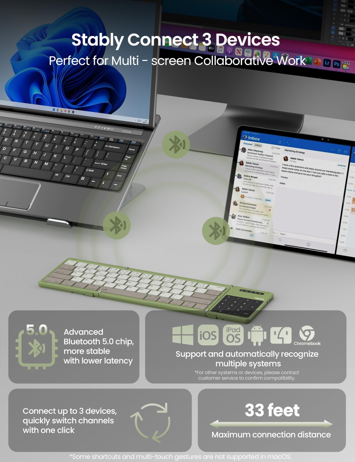 Nillkin Foldable Travel Keyboard Touchpad & Number Pad Bluetooth Wireless