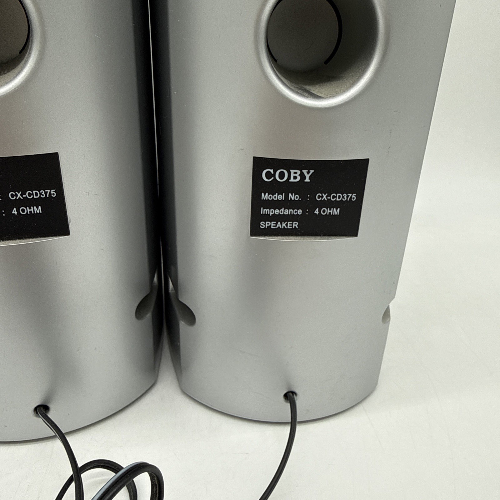 Coby CX-CD375 Speakers Pair 4 OHM Silver -- TESTED & Working