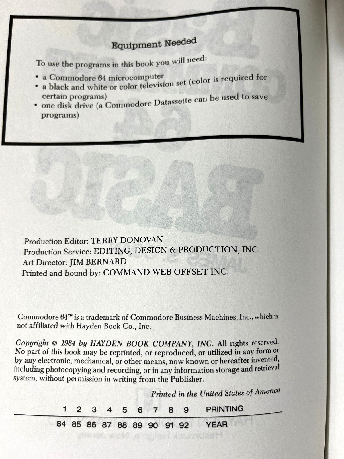 Basic Commmodore 64 BASIC by James S. Coan Hayden Books 1984 programming C=64