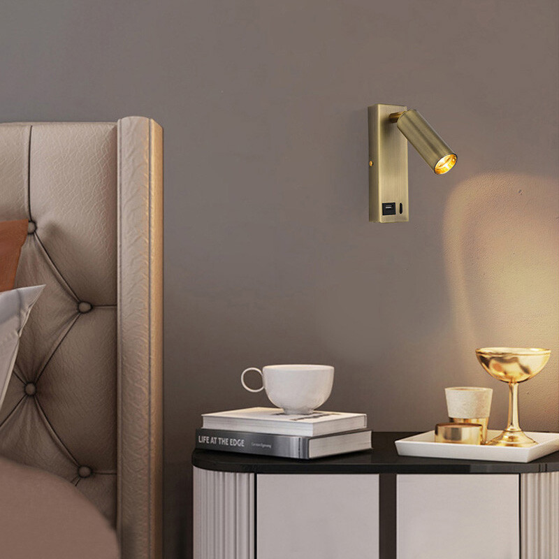 COB LED Bedside Light Wall Lamp Fixture USB Charging Port Switch Surface Mounted