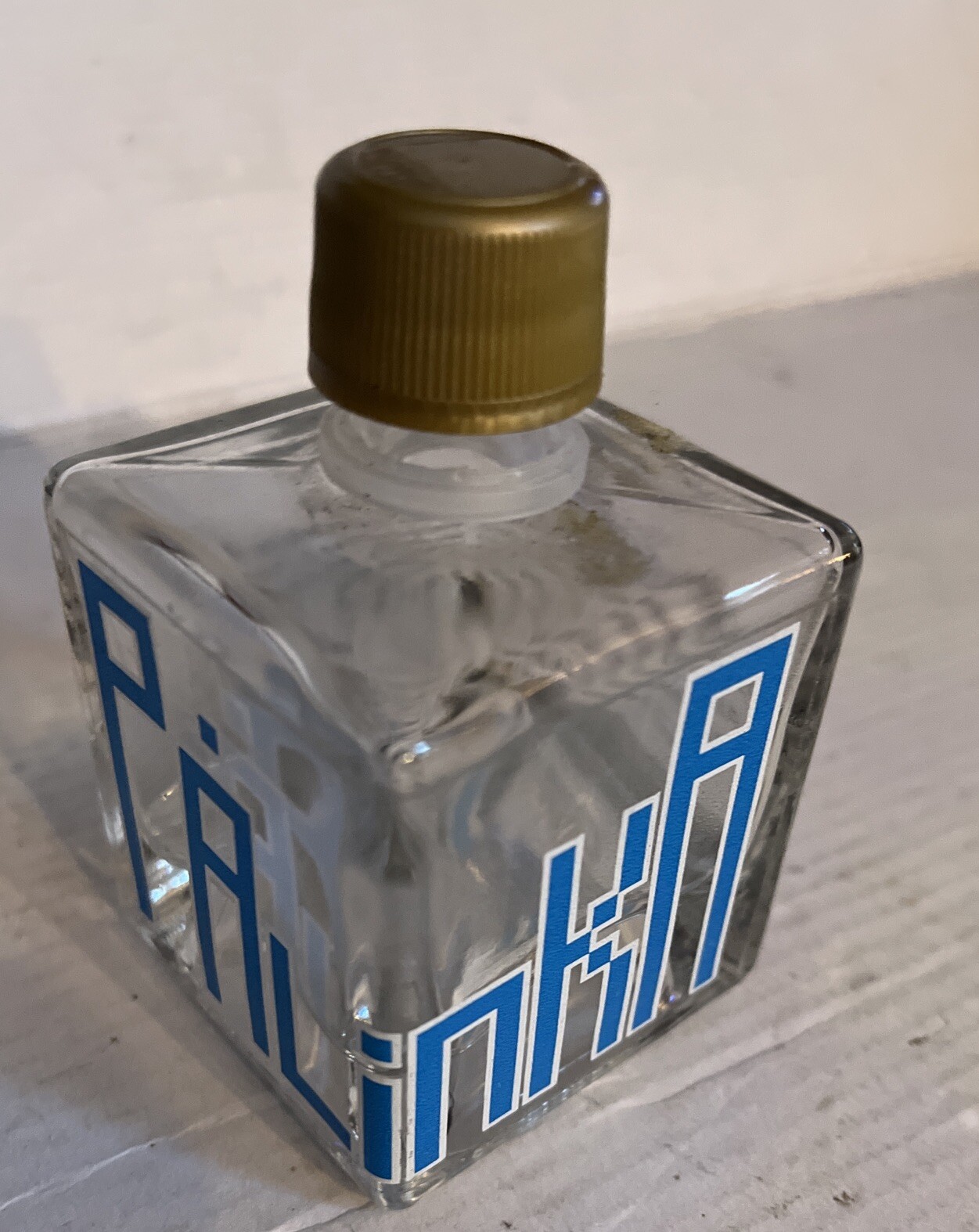 Unusual Small Squared EMPTY Glass Palinka Liquor bottle