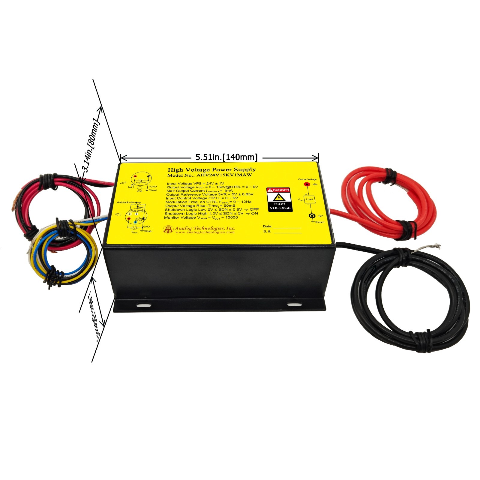 AHV24V15KV1MAW DC-DC HV Power Supply Module 24V Input 0-15KV 1mA  Control