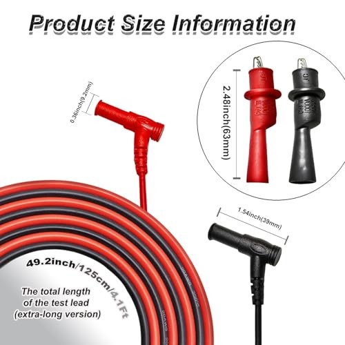 Multimeter Leads Kit, 49" Premium Silicone Multimeter Test Lead Set, CAT III