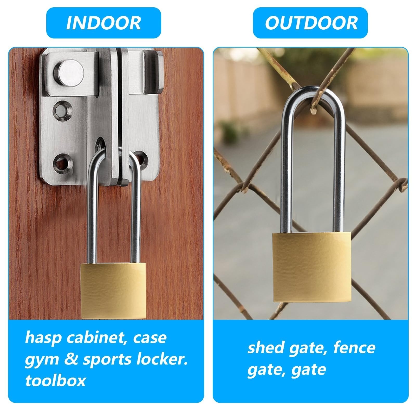 4 PCS Long Keyed Padlock Waterproof Solid Brass Lock Alike Keys Locker Hasp