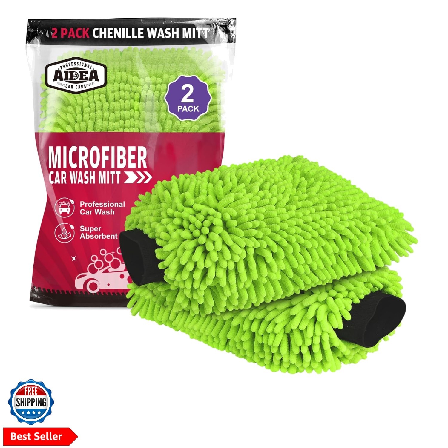 Car Wash Mitt Microfiber, 2PK-Scratch-Free& Lint-Free,  Chenille Microfiber W...