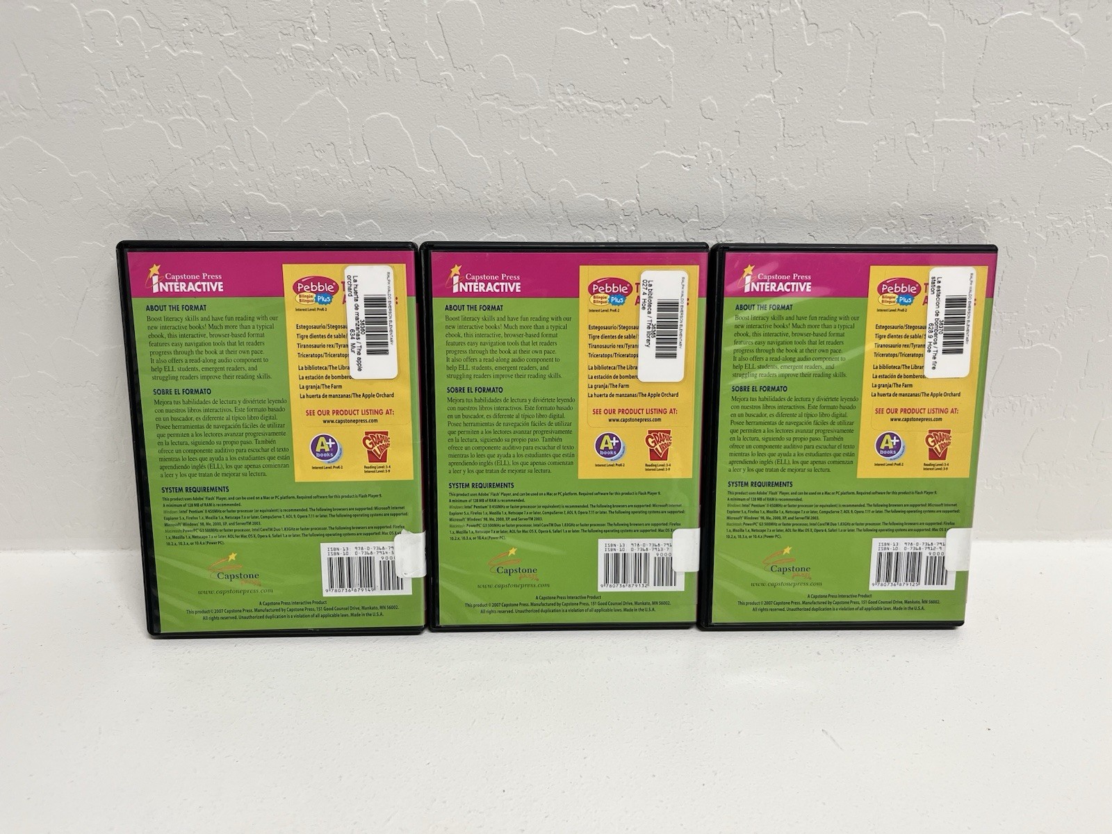 Pebble Bilingual Plus Capstone Press Interactive School Software 3 Disc Lot