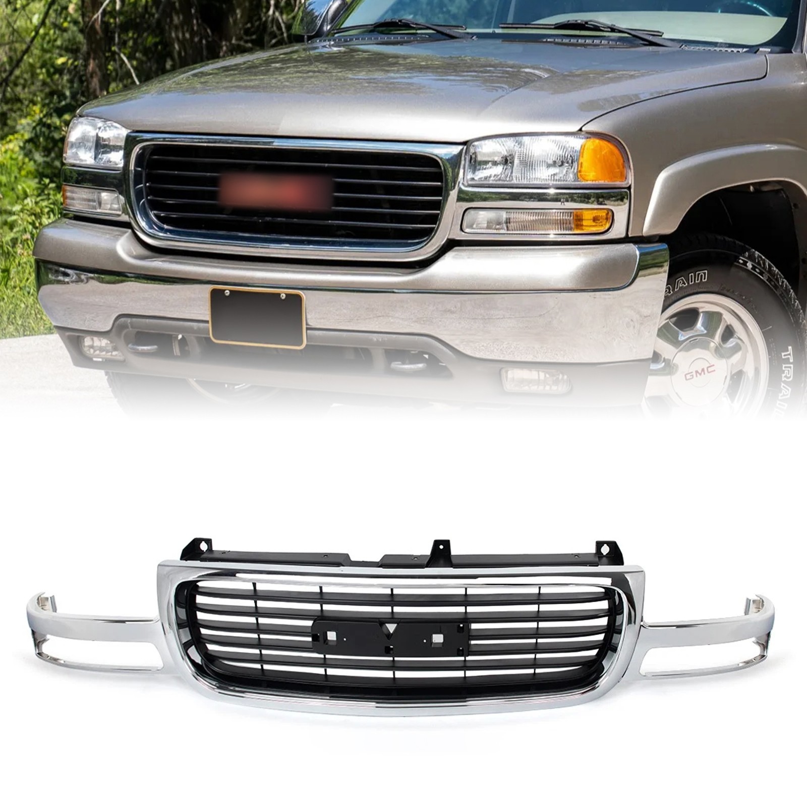 For 1999-2006 GMC Yukon XL Sierra 1500 2500 Front Grille Assembly w/Chrome Shell