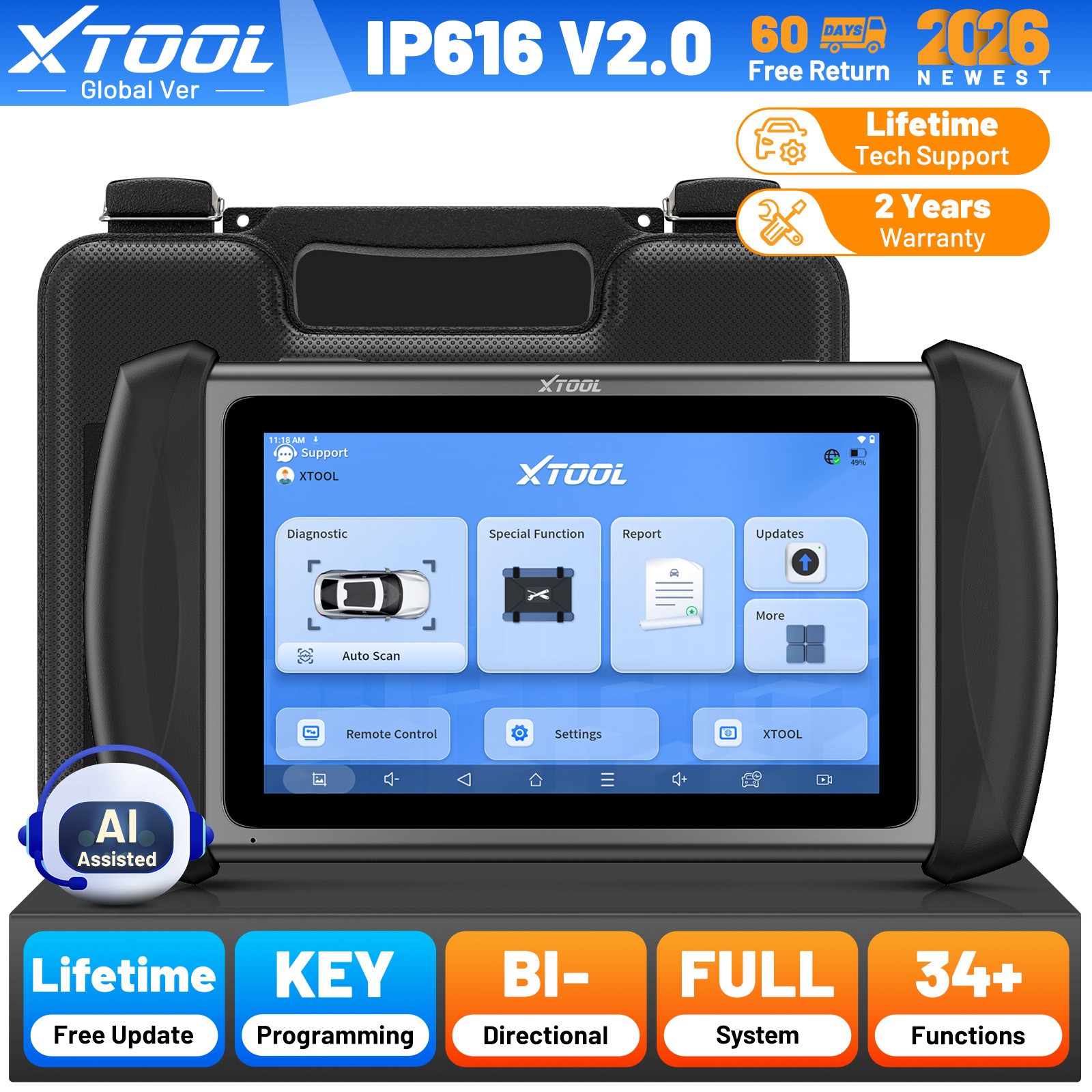 2026 XTOOL IP616 V2.0 Bidirectional OBD2 Scanner Key Programmer Diagnostic Tool