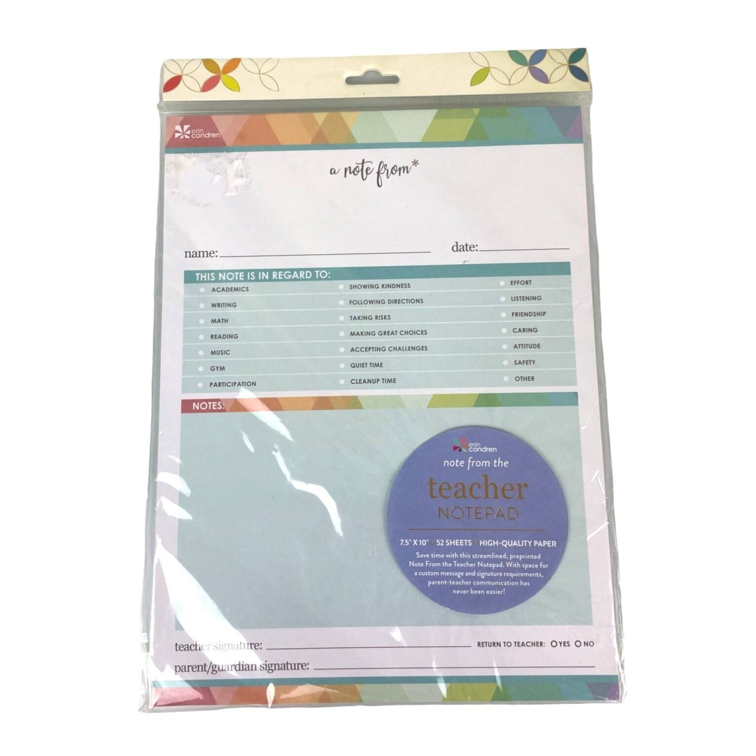 New Erin Condren Teacher Notepad 52 Sheets Classroom Supply Paper Stationary