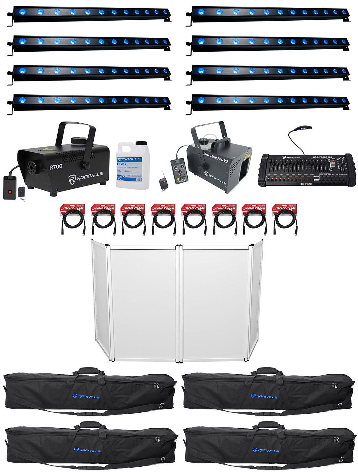 (8) American DJ ULTRA HEX BAR 12 RF Wash Strip Lights+DMX Control+Fogger+Hazer