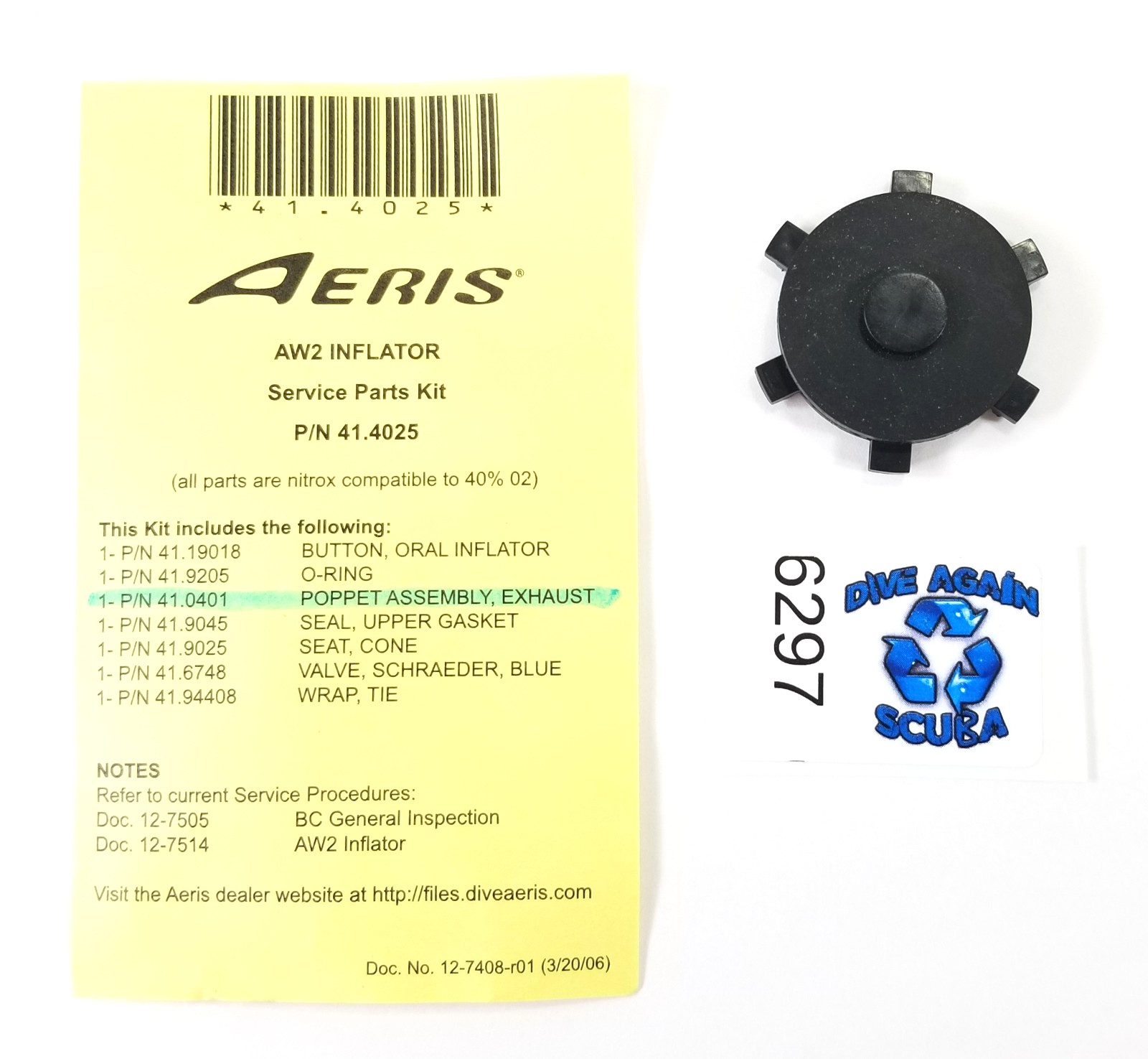 Aeris BC BCD Shoulder Elbow Valve Exhaust Poppet Assembly Part Scuba Dive