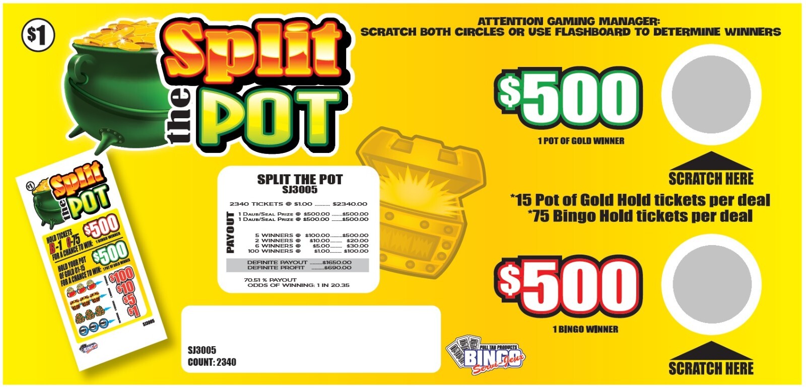 NEW pull tickets SPLIT THE POT - Seal Card Tabs