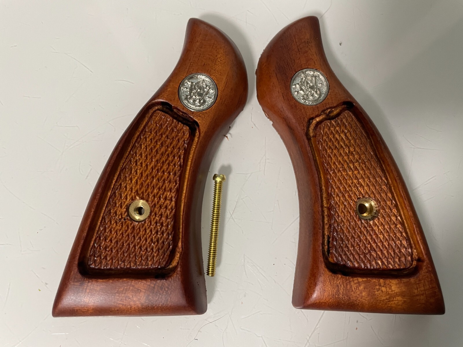 New! Hardwood Grips for S&W K/L frame Square Butt Checker Panel