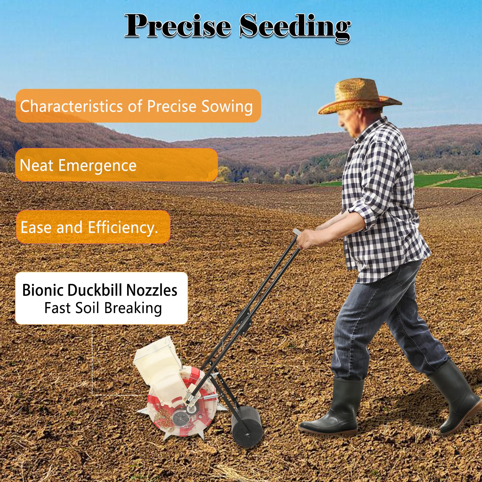 7-Nozzles Manual Seeder Machine Hand-push Roller Seeding Fertilizer Applicator